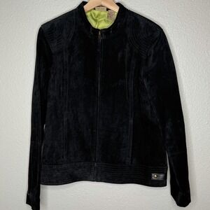 VTG Ruff Hewn Black Suede Moto Jacket Womens XL Zip Front Minimalist Street Edgy